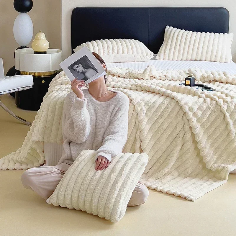 

Blanket New Artificial Rabbit Plush Autumn Comfortable Warm Blankets for Beds Soft Coral Fleece Sofa Throw Thicken Bed Sheet