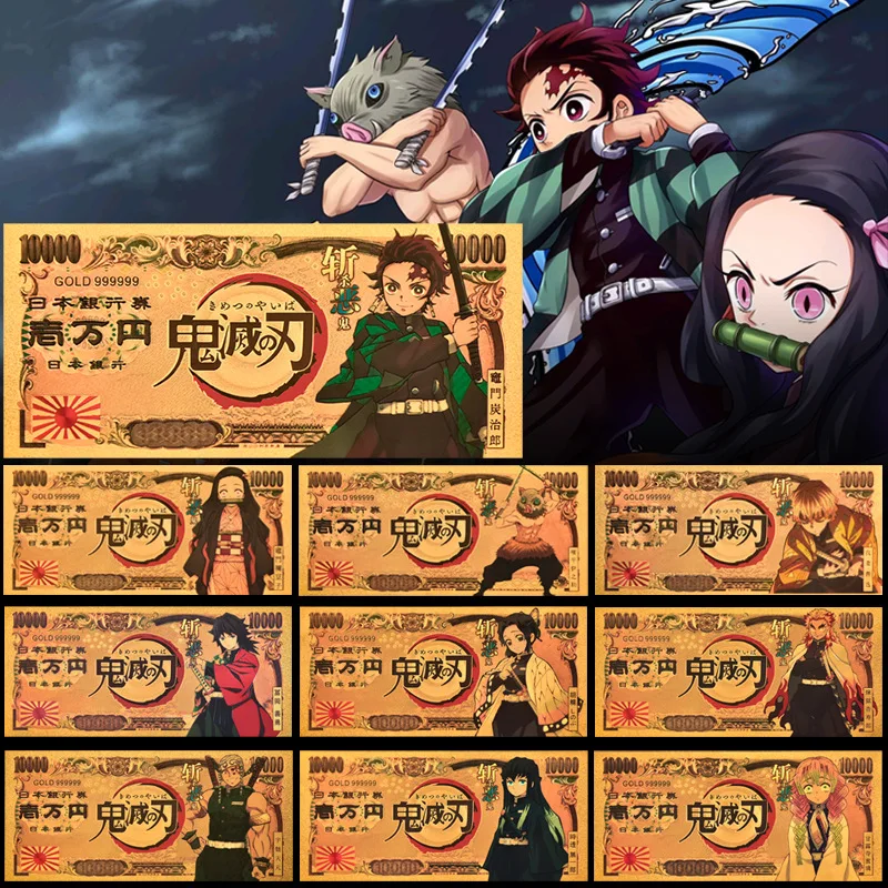 

Bandai Demon Slayer Gold Leaf Commemorative Banknote Tanjirou Nezuko Anime 24k Art Collection Souvenir Christmas Gifts