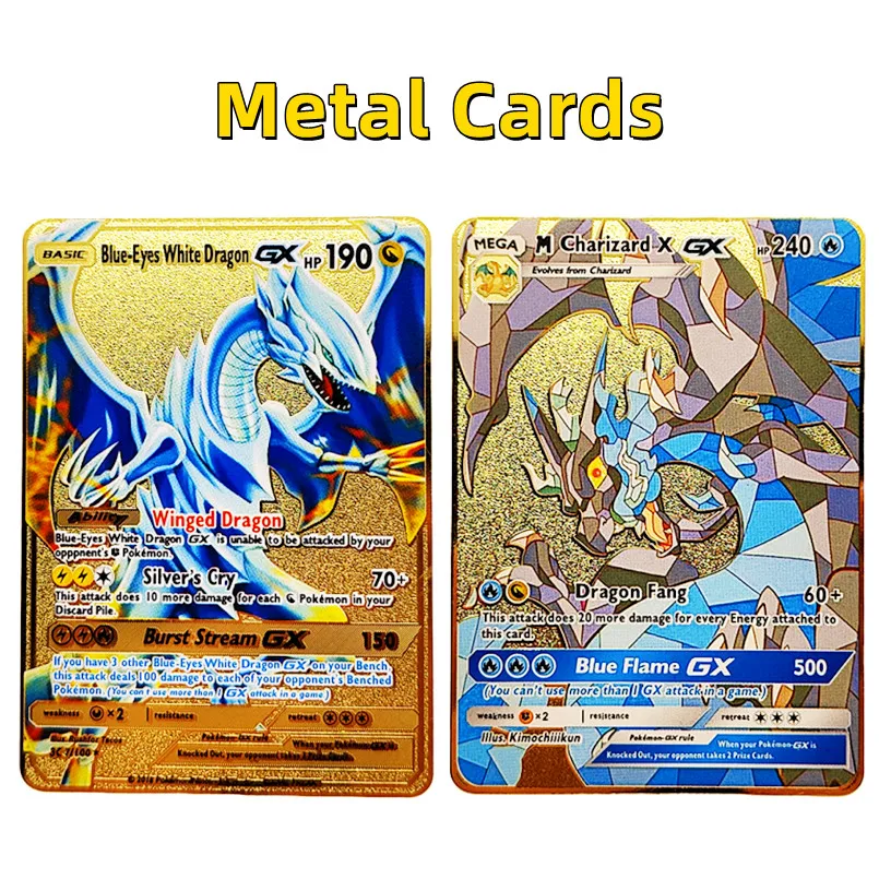 

Metal Pokemon Cards Vmax Pikachu Mewtwo Charizard Vmax Gold Metal Pokemon Shiny Letters Game Collection Card Iron Card Toys