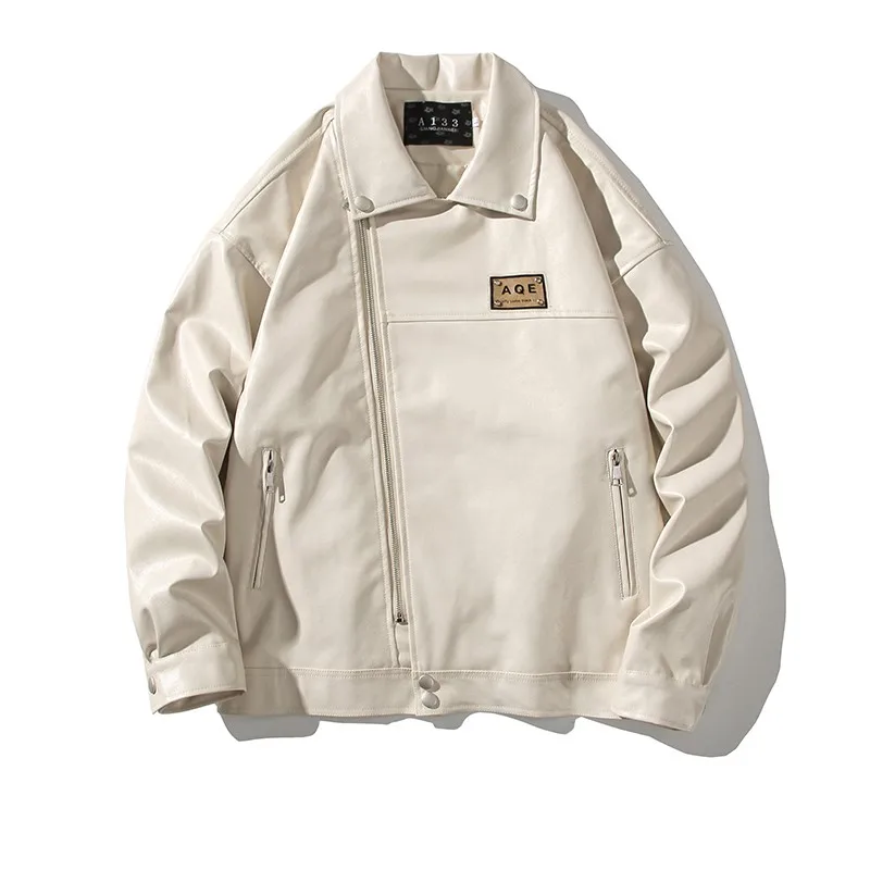 

New Lapel Zipper Placket Autumn and Winter Men's Leather Jacket High Quality Solid Color Fashion Casual Top
