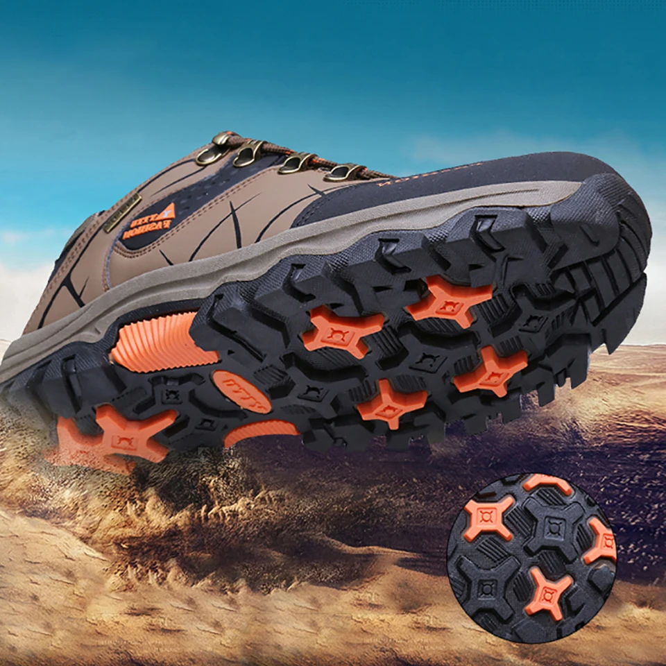 Loekeah Classics Style Men Hiking Shoes Wear-resistant Outdoor Sports Male Shoes Lace-Up Mens Climbing Trekking Hunting Sneakers