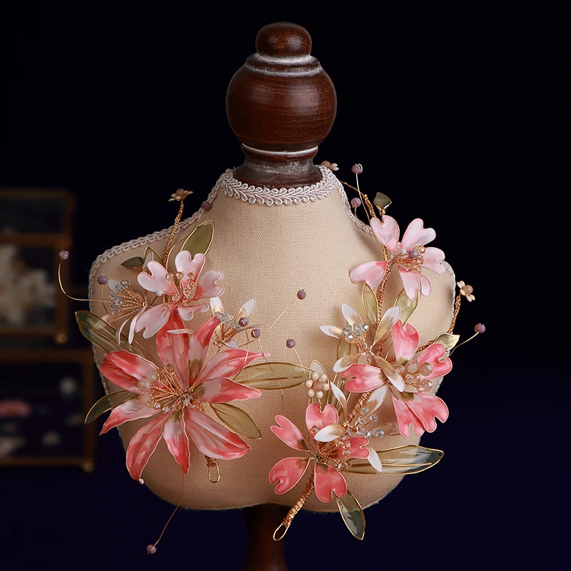 Розовые свадебные шпильки с цветком в виде листьев аксессуары для волос |