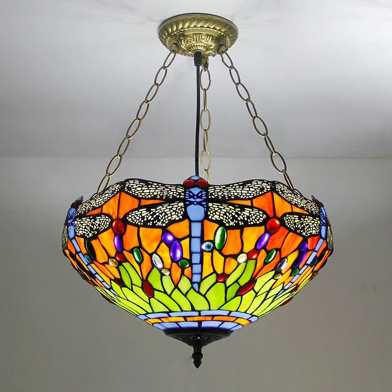 Подвесной светильник SAMAN Tiffany, светодиодный ретро-крестительный светильник для гостиной, ресторана, спальни, виллы, коридора отеля, цветная стеклянная люстра (art.: 3920ccd00d486) - 3920ccd00d486