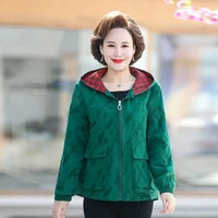 2022 short coat spring summer womens jacket plaid long sleeve hooded collar printed zipper loose outwear casual mom clothes top