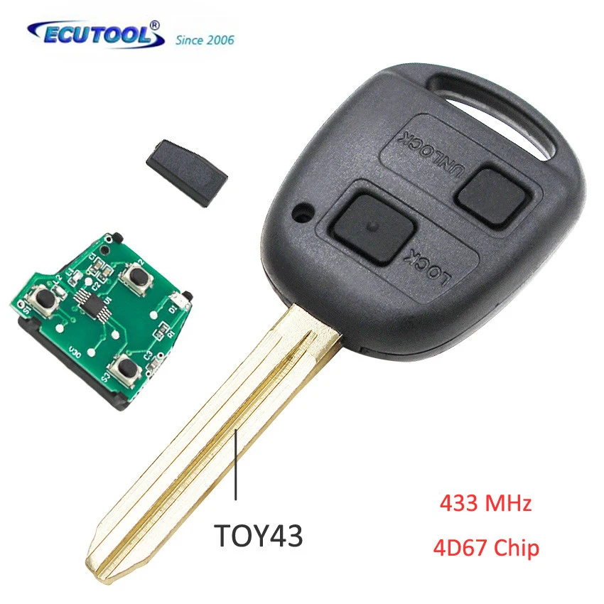 

2 кнопки дистанционного ключа Fob для Toyota Prado 120 RAV4 Kluger RAV4 433 МГц 4D67 чип TOY43 P/N:50171, P/N: 60080/ 60081