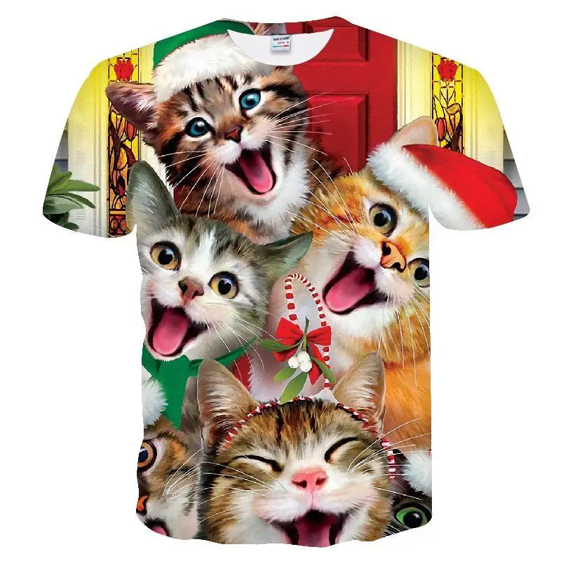 

Men Ladies Fashion Christmas 3D Print T Shirt Cute Cat Snowman Streetwear Oversized T Shirt O Neck T Shirt Top Kids Boy Clothing