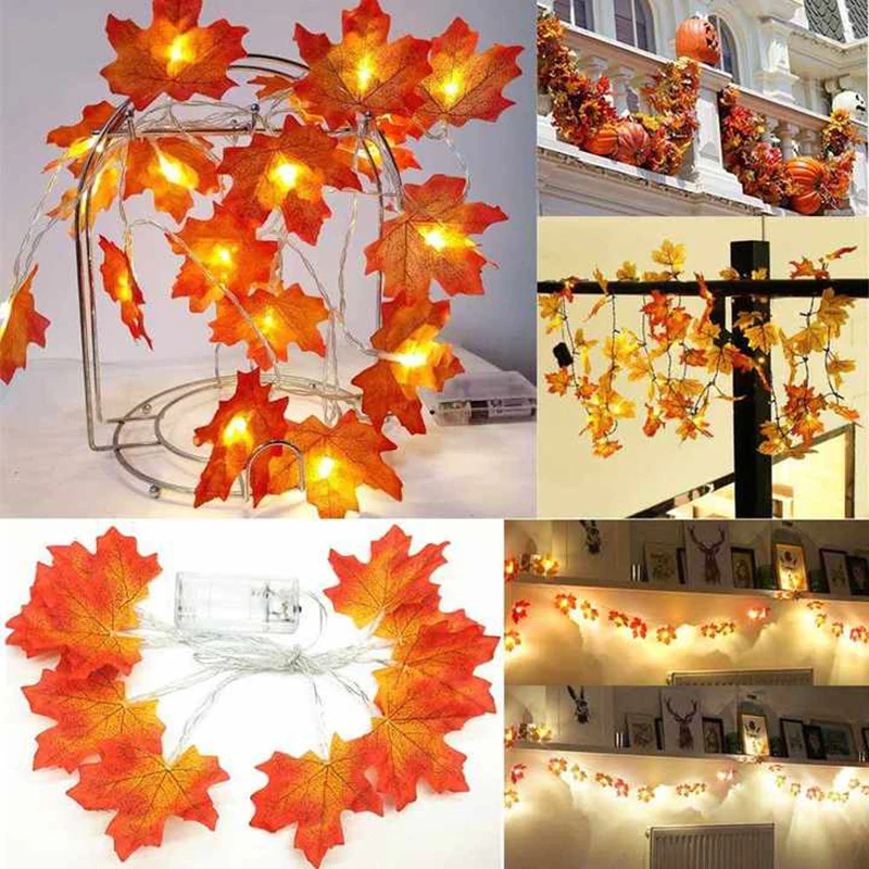 

10/20LED Fall Maple Leaves Fairy String Light Autumn Leaf Garland Decor Living Room Lighting Party Garland
