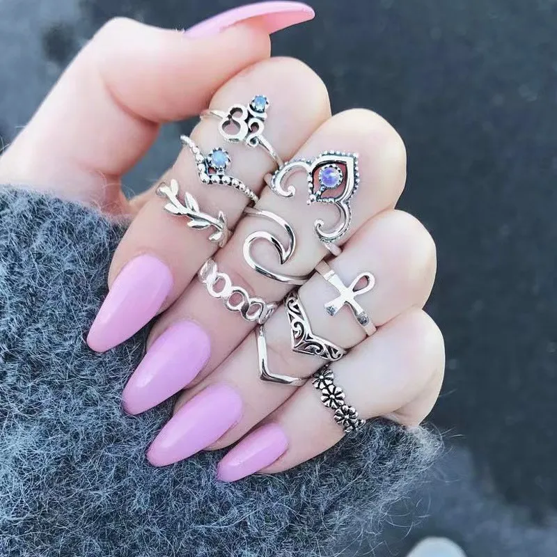 

кольцо женское парные кольца rings for teens Винтажный гламурный новый женский комплект колец, свадебный бохо, модный гот, панк, вечерние ювелирны...
