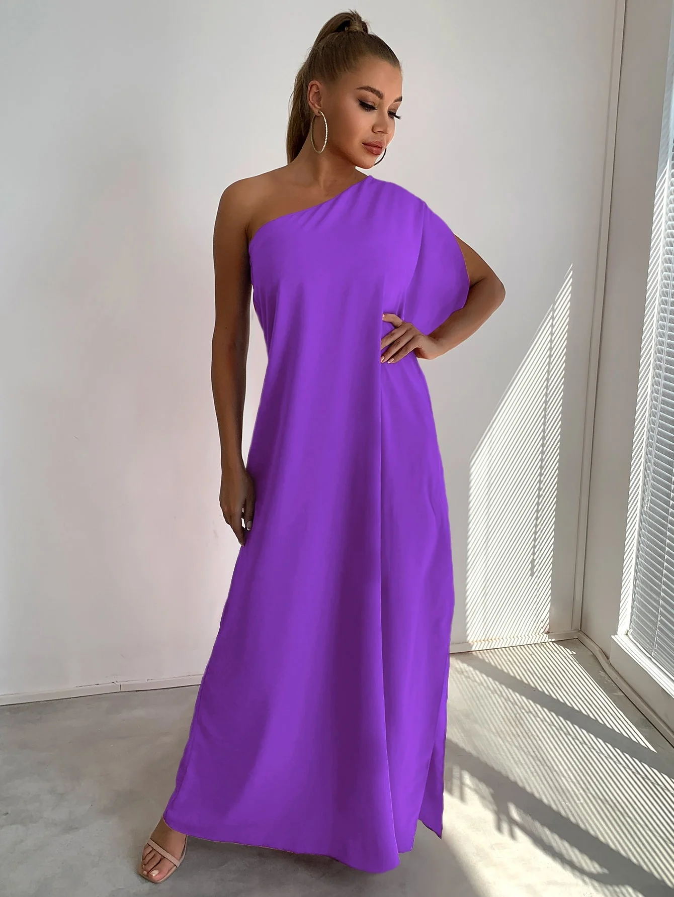 

EvaQueen Dress One Shoulder Split Sleeve Maxi Dress