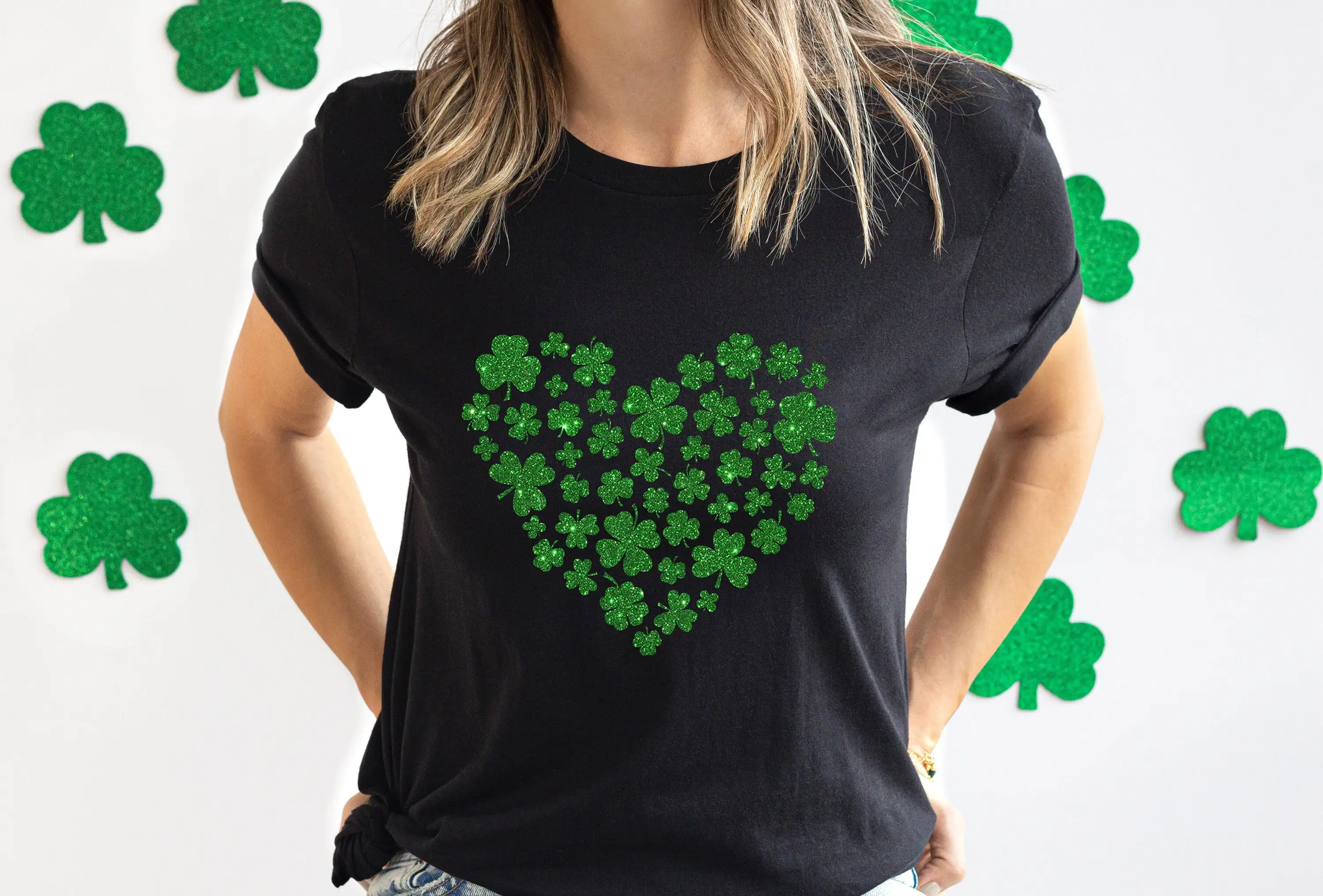 Футболка Heart Shamrock с блестками ко Дню Святого Патрика Lucky Irish