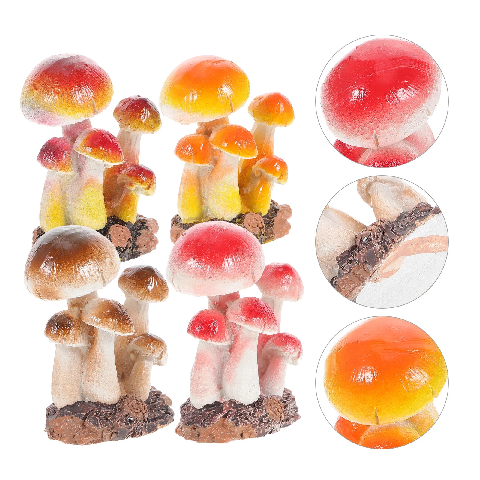 

4 Pcs Fake Mushrooms Red Ornament Garden Decor Fairy Car Accessories Figurines Statue Small Miniature Sculpture