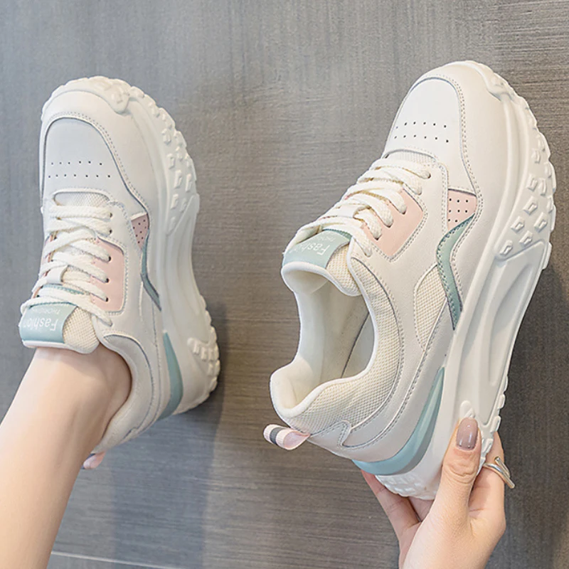 Genuine Leather 6cm Air Mesh Platform Wedge Shoes Chunky Sneaker Casual Comfy High Brand Breathable Spring Summer Woman Shoes