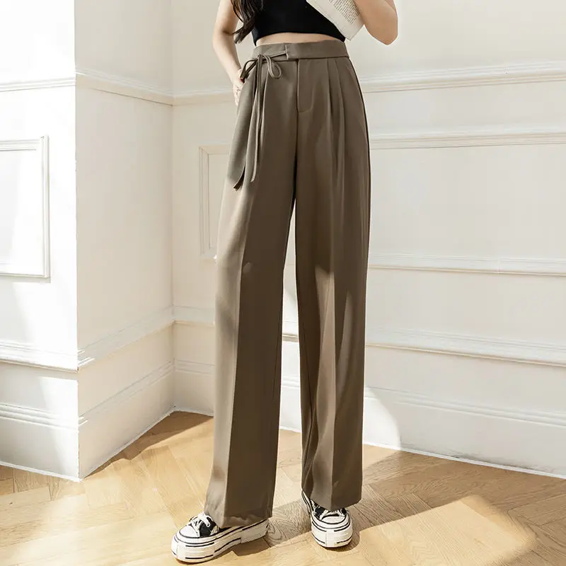 

Khaki Wide Leg Women Pantsuit Baggy Office Lady Pants Vintage Palazzo Office Elegant Casual Trouser Female Work High Waist Pant