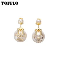 tofflo jewelry front and back size double pearl star heart pendant zircon earrings