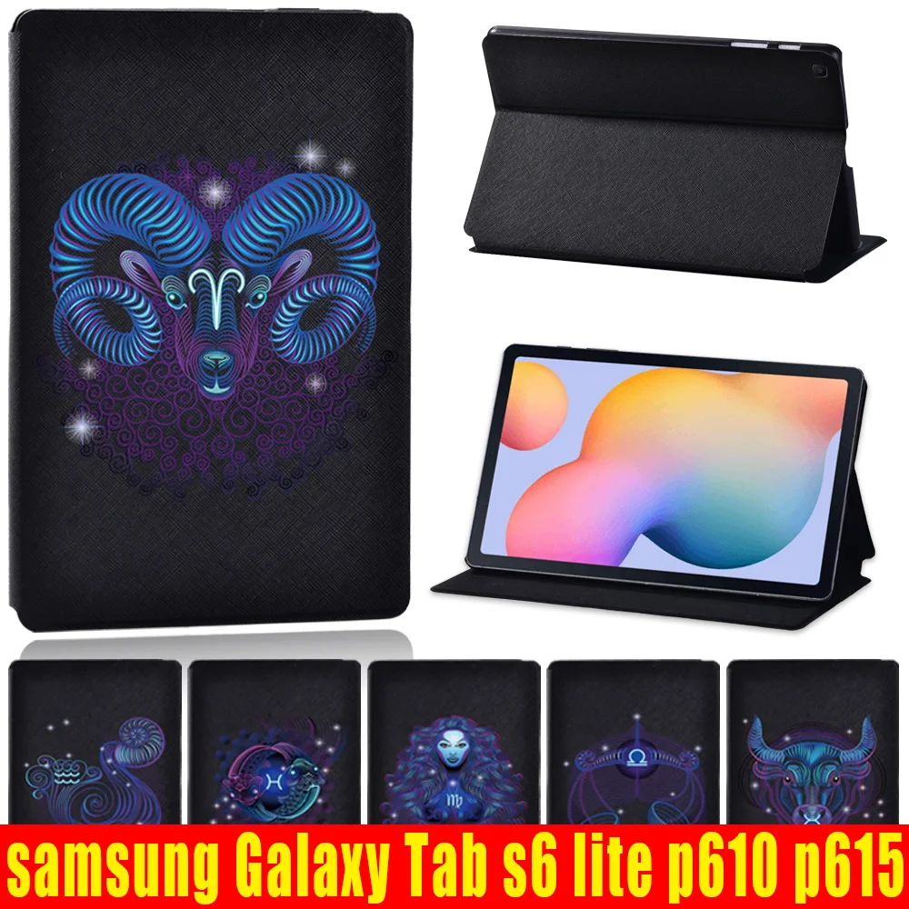 

Drop-proof Cover Case for Samsung Galaxy Tab S6 Lite 10.4" P610/P615 Anti-Dust Flip Leather Zodiac Pattern Tablet Case + Pen