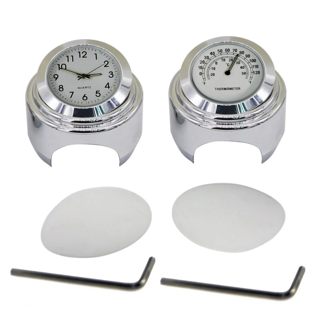 

2pcs/set 22-25mm Motorcycle Handlebar Dial Clock and for Kawasaki Suzuki (White)