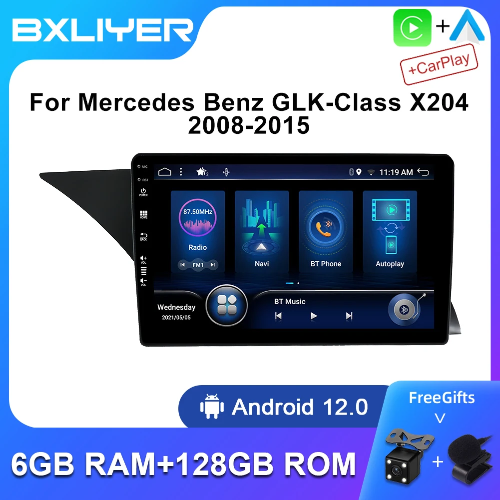 

Автомагнитола Carplay DSP, 6 + 128 ГБ, Android 12, для Mercedes Benz GLK - Class X204 2008-2015, мультимедийный видеоплеер, GPS-навигация