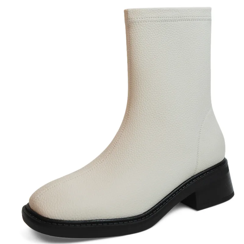 

Dilalula Fashion Women Ankle Boots Office Ladies Square Toe Thick Heels Genuine Leather Shoes Woman Autumn Winter Classic