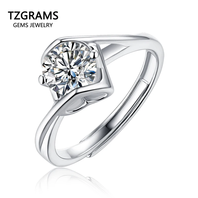 

Luxury Style Sterling Silver 925 Wedding Rings Hollow Heart Both Sides For Sweet And Romantic Moissanite Engagement Women Rings