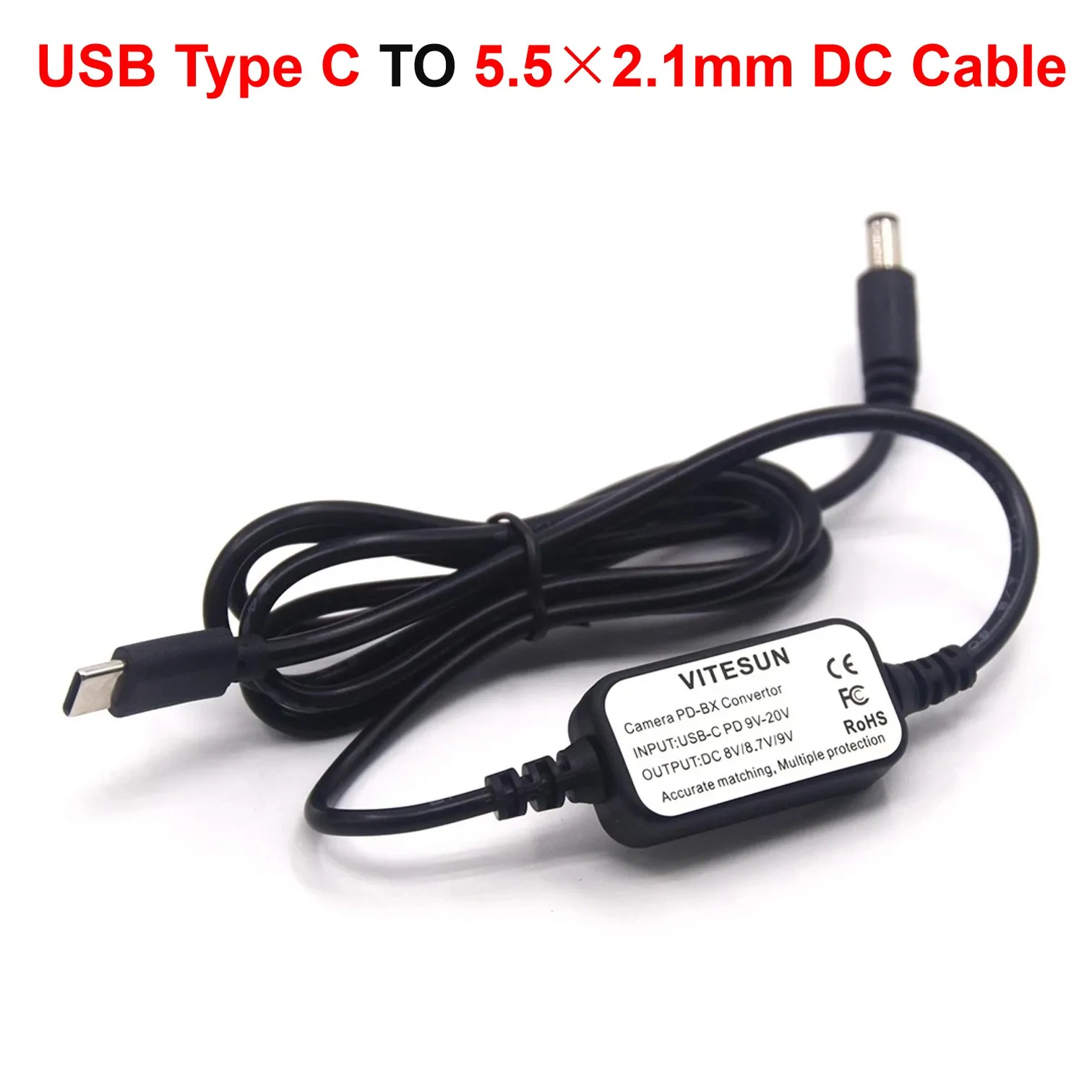 

USB Type C USB-PD Converter To DC Cable For ACK-E6 AC-PW20 NP-FW50 DMW-DCC3 BLB13 DR-E6 LP-E6 DR-400 BP-511 DR-E18 Dummy Battery