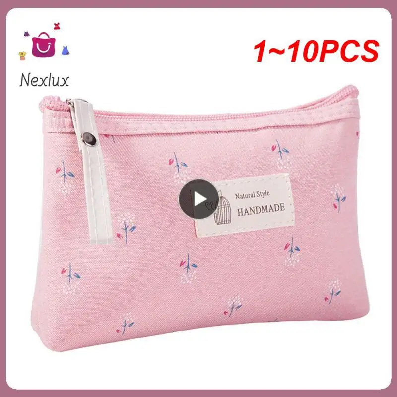 

1~10PCS Flower Print Canvas Women Makeup Bag Toiletries Organize Zipper Bag Travel Wash Pouch Cosmetic Bag Female Make Up Bag