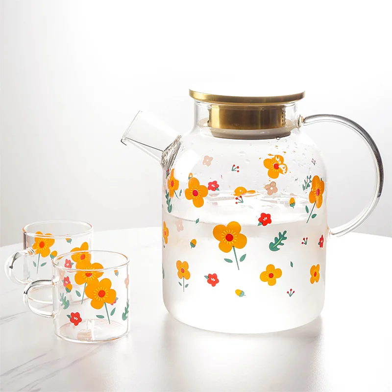 

1L/1.7L Clear Borosilicate Glass Teapot Infuser Large Capacity Heat Resistant Flower Tea Pot Fruit Juice Cold Kettle Water Jug