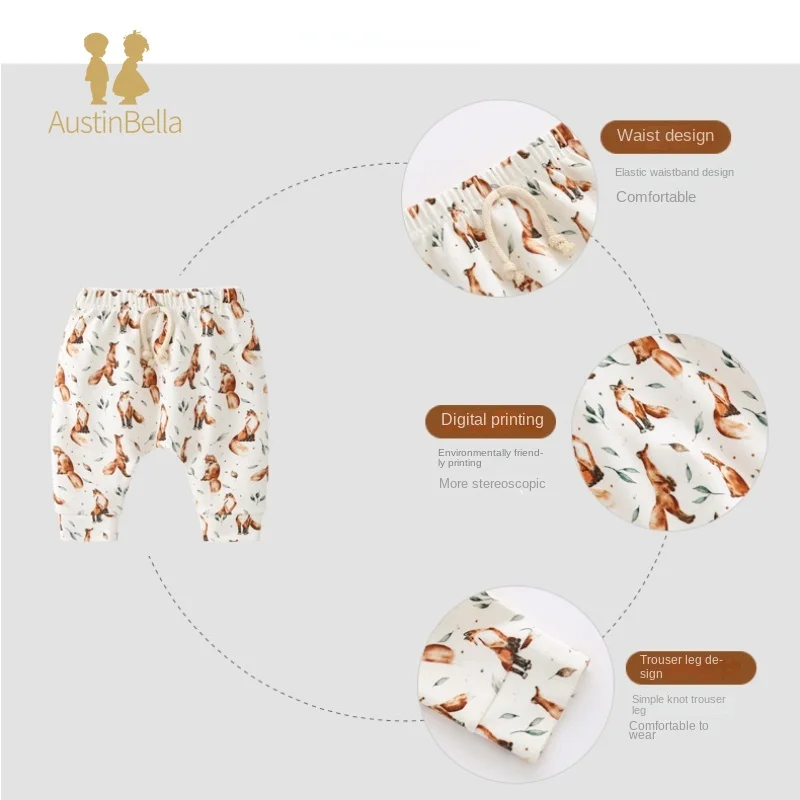 Штаны для новорожденных с принтом лисы длинные мягкие брюки малышей