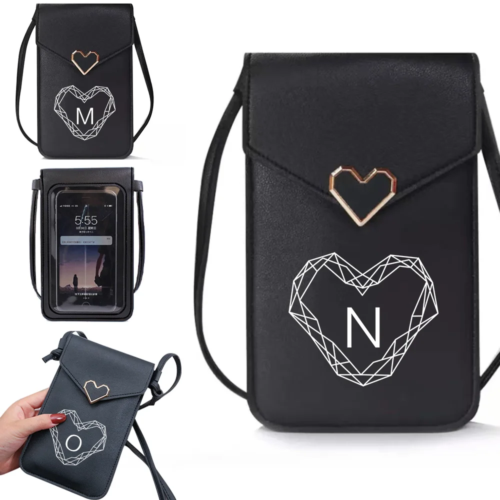 

Mobile Phone Protective Bag Purse Vertical Travel Shoulder Bag Diamond Initial Name Series Women Mini Cross Leisure Wallet Pouch
