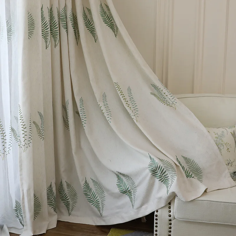 

Embroidered Curtains for Dining Living Room Bedroom Water Grass Pastoral Country Simple Curtain Thick Linen Balcony Bay Window