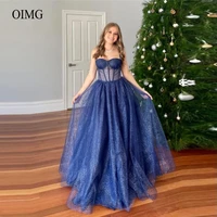 oimg glitter navy blue long evening dresses spaghetti straps sweetheart boning lace up corset back prom gowns party event dress