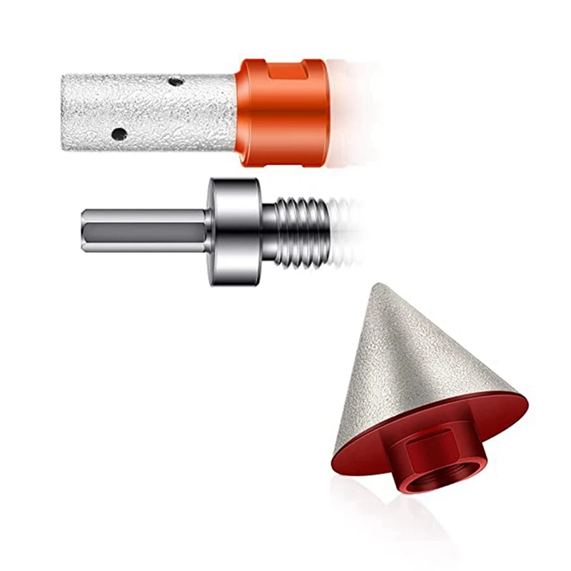 

3Pc Diamond Beveling Chamfer Bits With 5/8-11 Inch Thread Adapter And Diamond Milling Bits For Existing Holes Enlarging