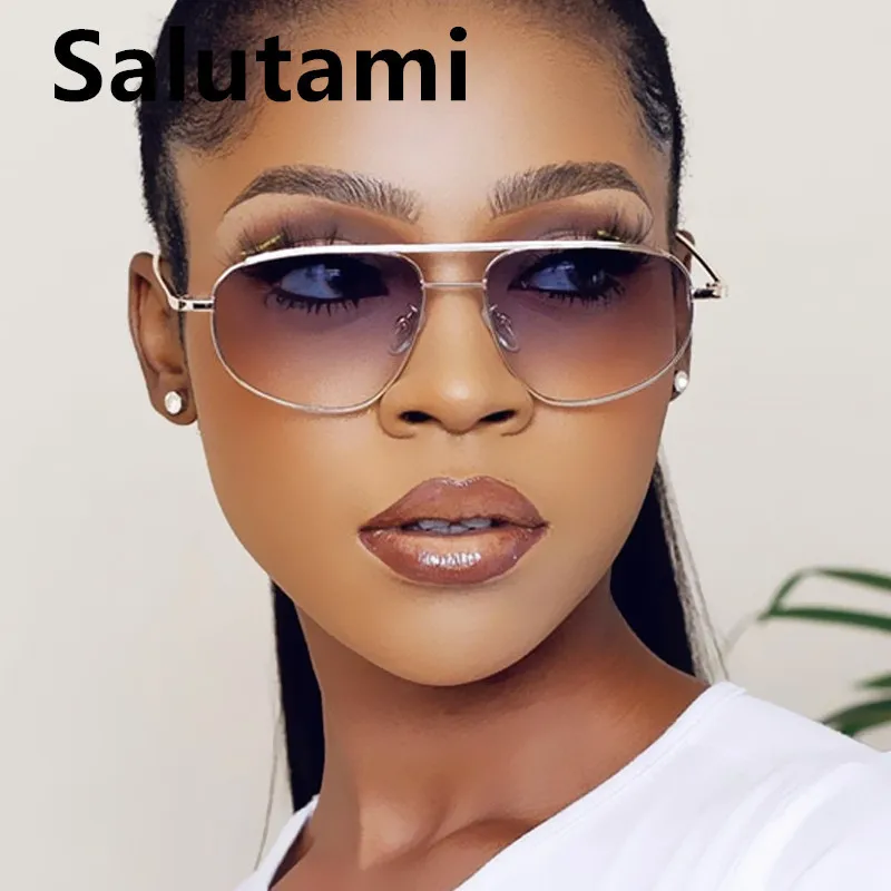

Vintage Double Beam Small Oval Sunglasses For Women New Fashion Brand Gradient Sun Glasses Men Alloy Pilot Eyewear Clear Shades