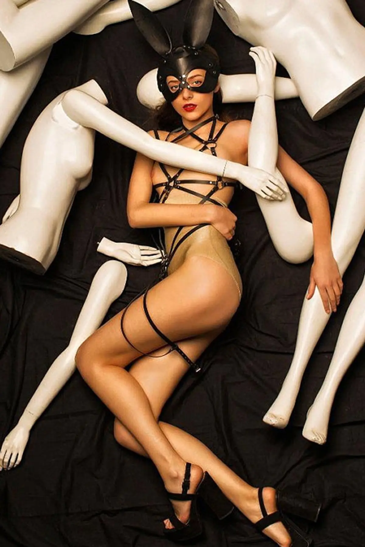 

Open Cup Fancy Leather Harness, Fetish Wear, Bondage Kit, Sexy Girl Style, crotchless Body Wrap - PNT258