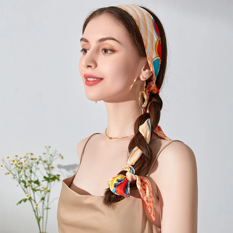 

Шелковый узкий шарф, женский роскошный атласный шейный галстук, Женская повязка на голову, сумка, бандана на запястье, весенний модный плато...