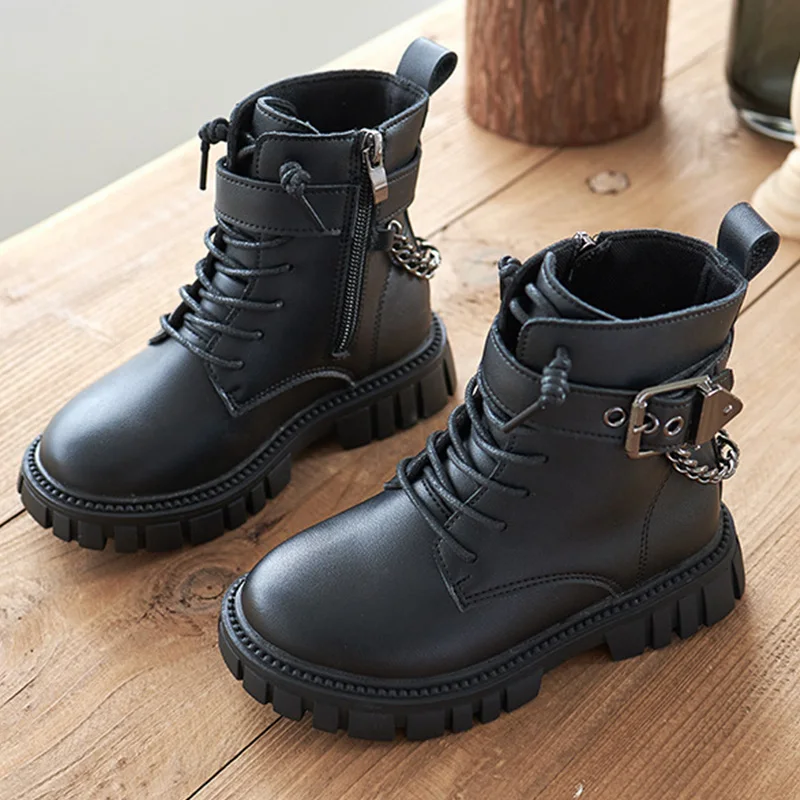 Shoes Kids Casual Ankle Boots Girls Cotton Shoes Zipper Non Slip Leather Boots Boys Student Shoes Black Booties Children images - 6