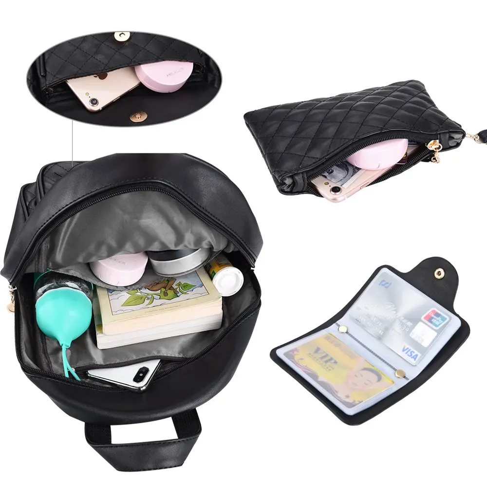

Женский Стеганый рюкзак 3 в 1, кошелек из искусственной кожи, модная школьная сумка для девочек