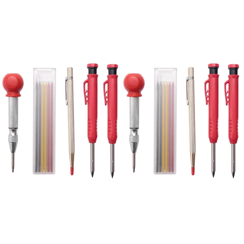 

4 Pieces Carpenter Pencils Set With 12 Pieces Refills, Marker Marking Tool For Carpenter Scriber Woodworking Architect