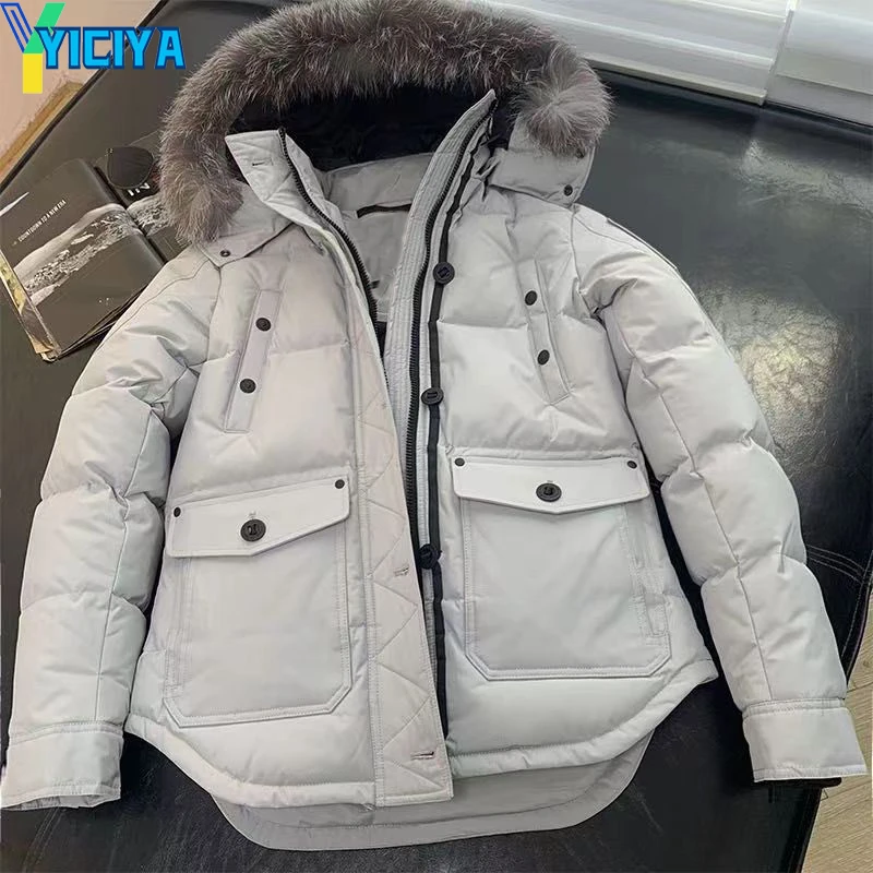 

YICIYA down jacket MK brand Scissors canada Luxury High quality new 90 white parkas men loose big fur collar embroidered coats