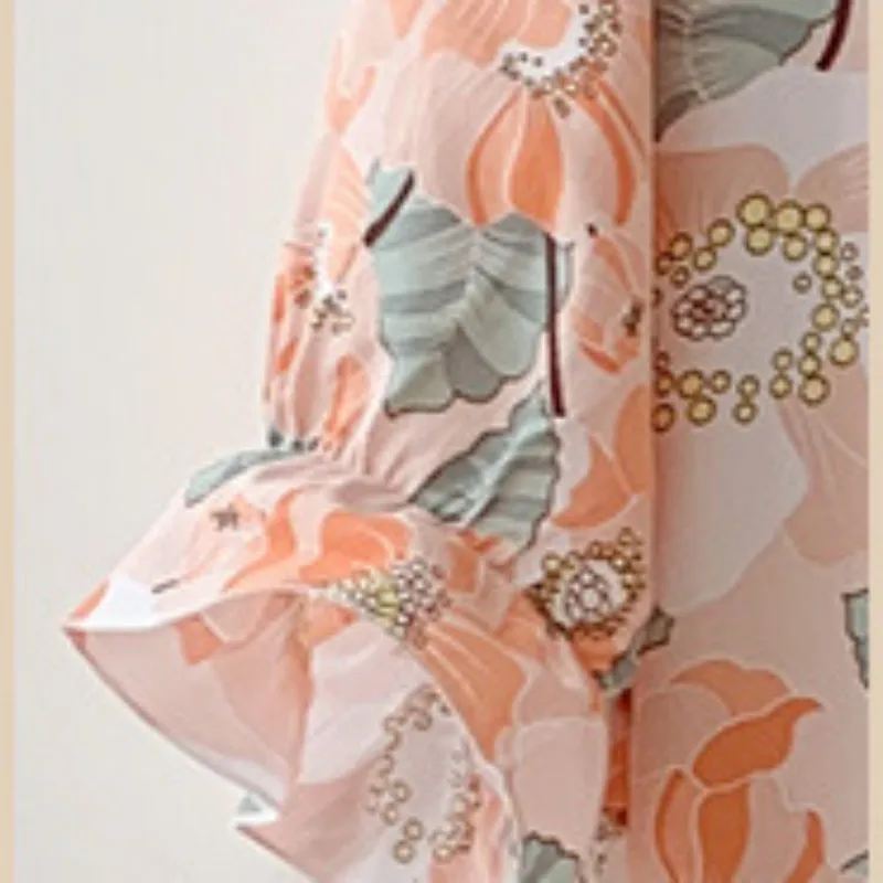 New Mid Sleeved Summer Pajama Dresses For Women Thin Style Round-Neck Printing Princess Girl Nightgown Can Be Worn Externally