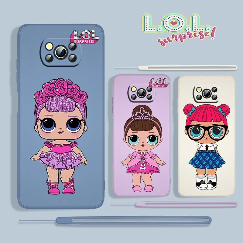 

Surprise lol doll Caddy For Xiaomi POCO X3 NFC F3 GT M4 M3 M2 Pro C3 X2 11 Ultra 5G Silicone Liquid Rope Phone Case Cover Fundas