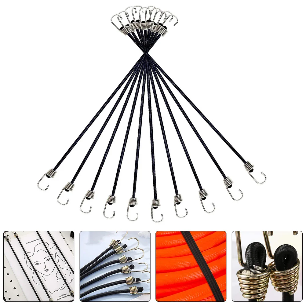 

10 Pcs Bungee Cords Hooks Moving Kit Camping Trailer Multitools Mini Bikes Multipurpose Black