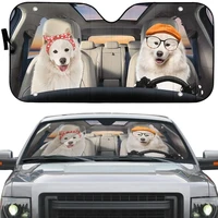 fashion samoyed couple design heat reflector universal car windshield covers uv protect foldable car sunshade cover