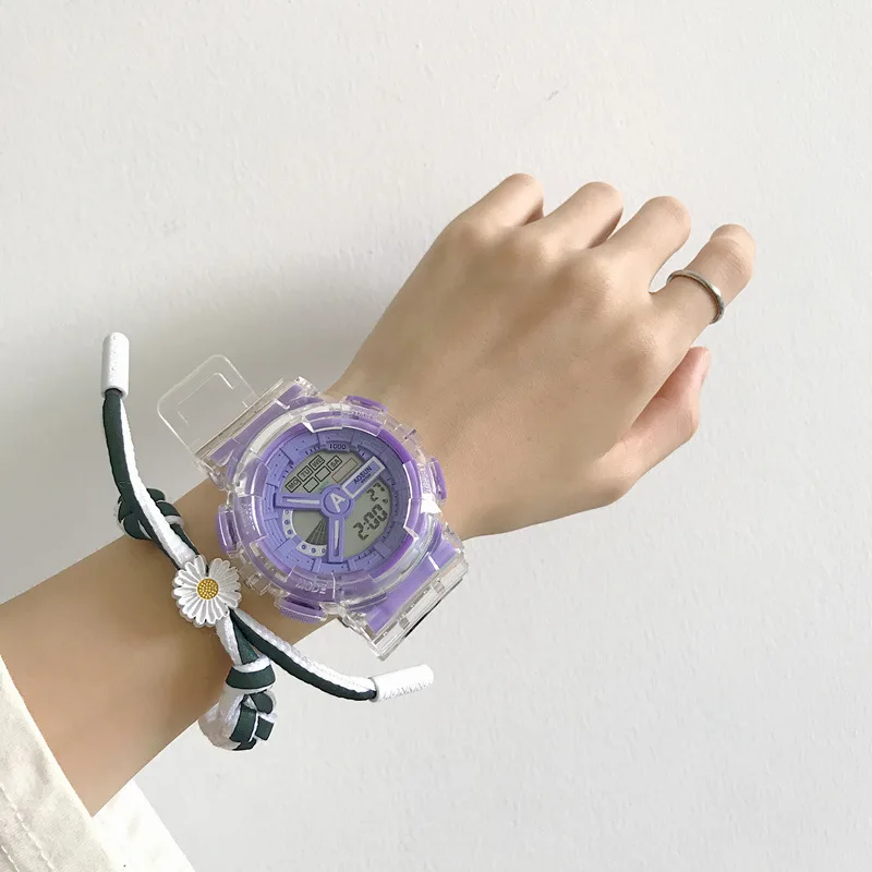 Электронные часы белые простые прозрачные цифровые водонепроницаемые для