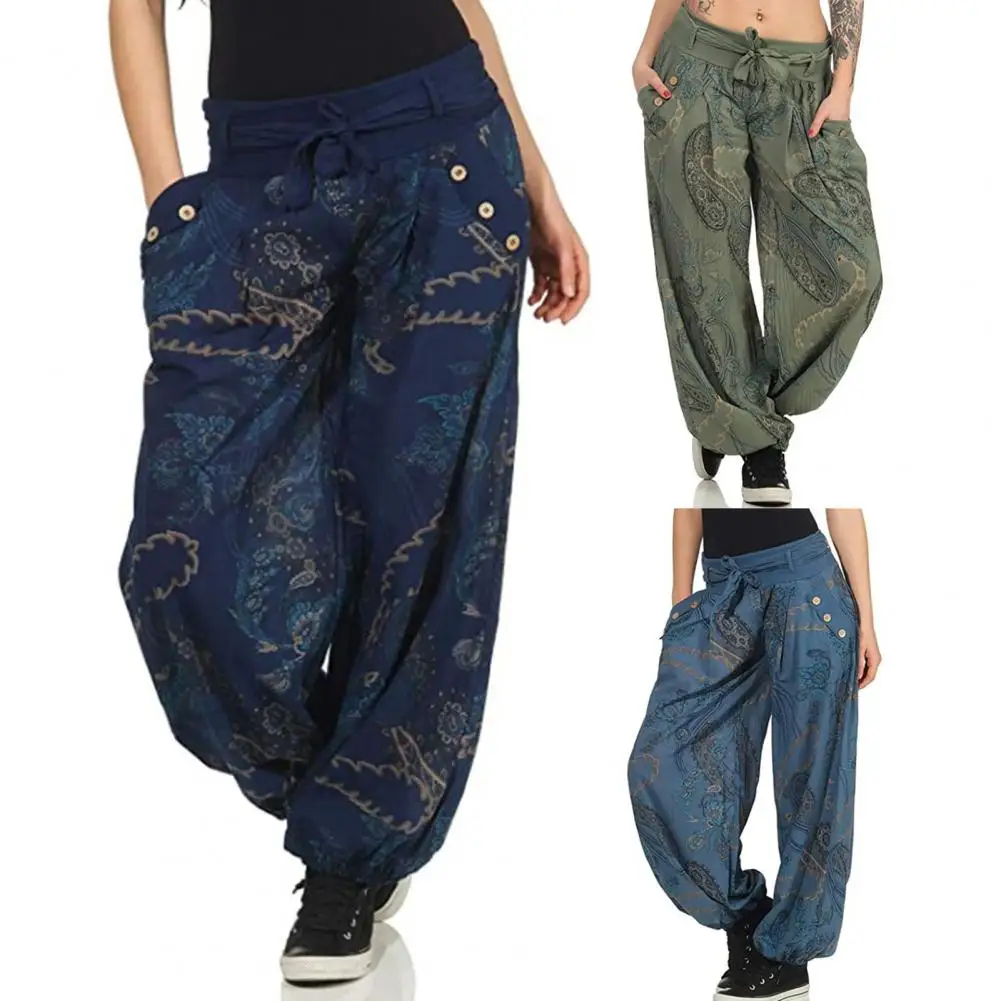 Повседневные шикарные богемные брюки Пейсли с заниженной талией и карманами