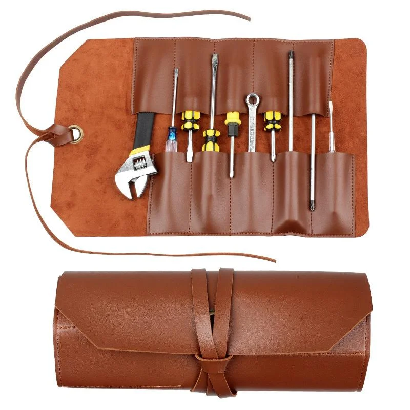 Tool Roll Up Bag Carrier Tote Storage Bags Multi Pocket PVC Tool Potch Toolkit Brown Wrench Roll Pouch