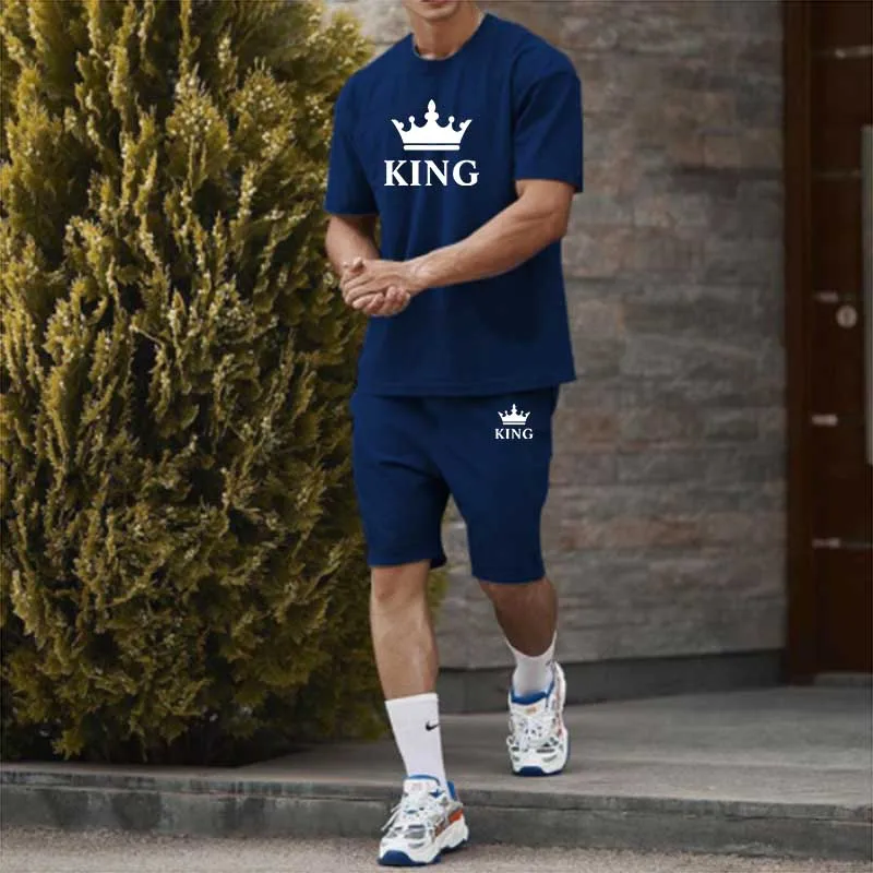 2023 New Men's Crown King Printed Two-piece Summer Sportswear Fashion Men's Jogging Suit T-Shirt and Short Casual Sportswear