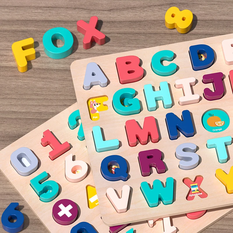 

Деревянная головоломка Монтессори, 3D Алфавит, цифры, подходящие для раннего развития, деревянные игрушки для детей, занятая настольная математическая игра