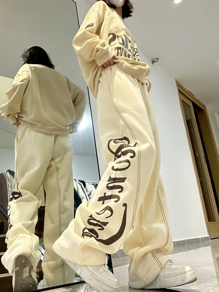 

Брюки Harajuku женские с эластичным поясом, уличные мешковатые штаны с принтом надписи, винтажные прямые штаны, модные штаны Y2k