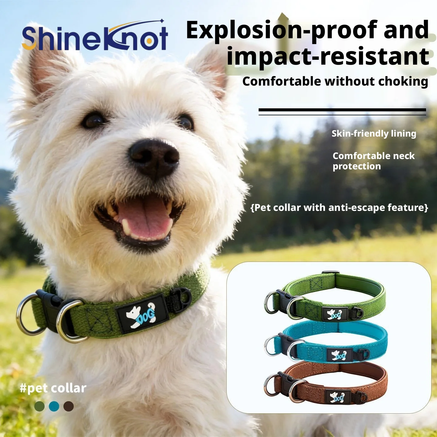 Фото Ошейник для собак SHINEKNOT New Space Cotton, для маленьких, средних и больших пород, регулируемый, удобный. №1