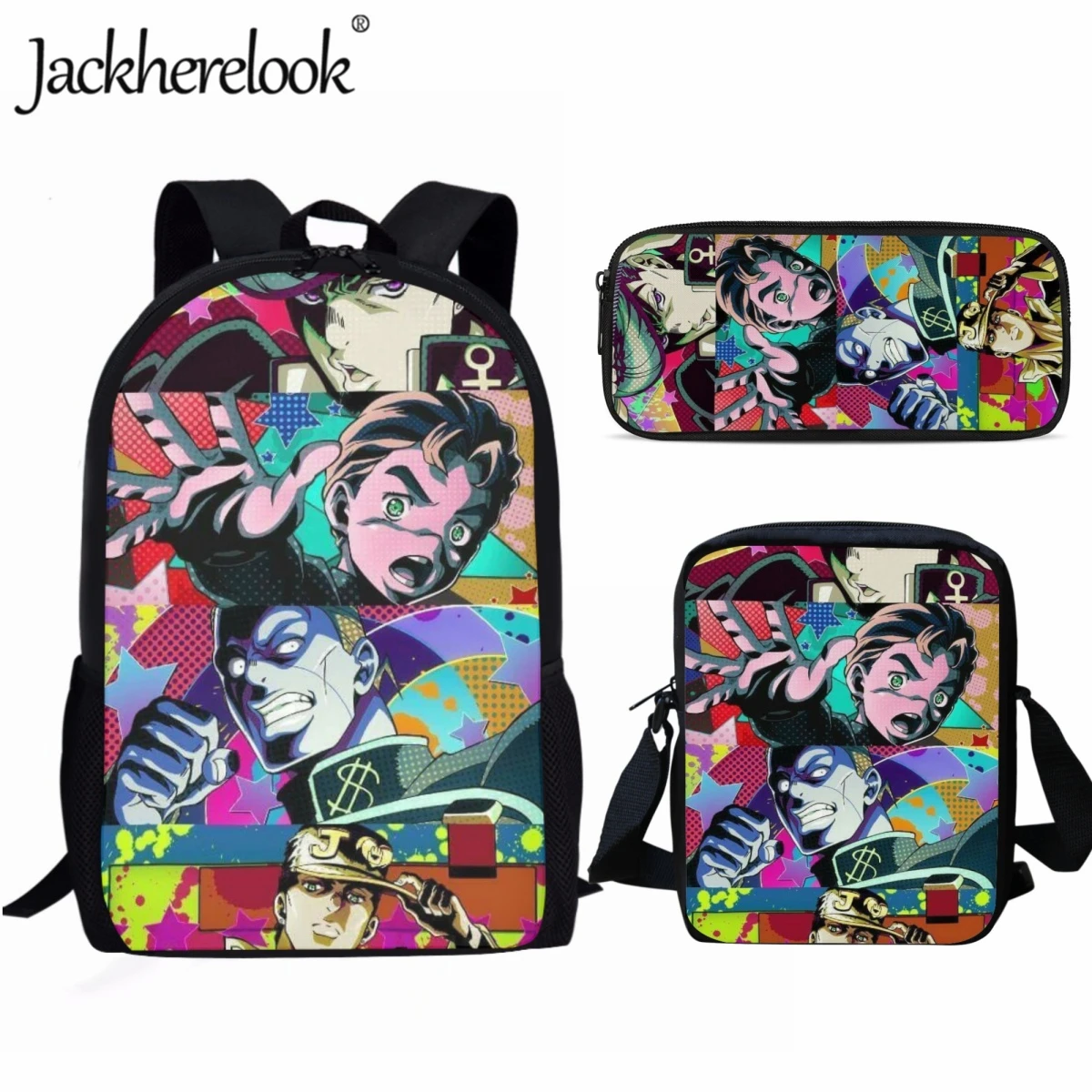 Jackherelook Anime JOJO Bizarre Adventure Teenager's School Bag 3pcs/Set Leisure Trendy Backpacks College Student Laptop Bag
